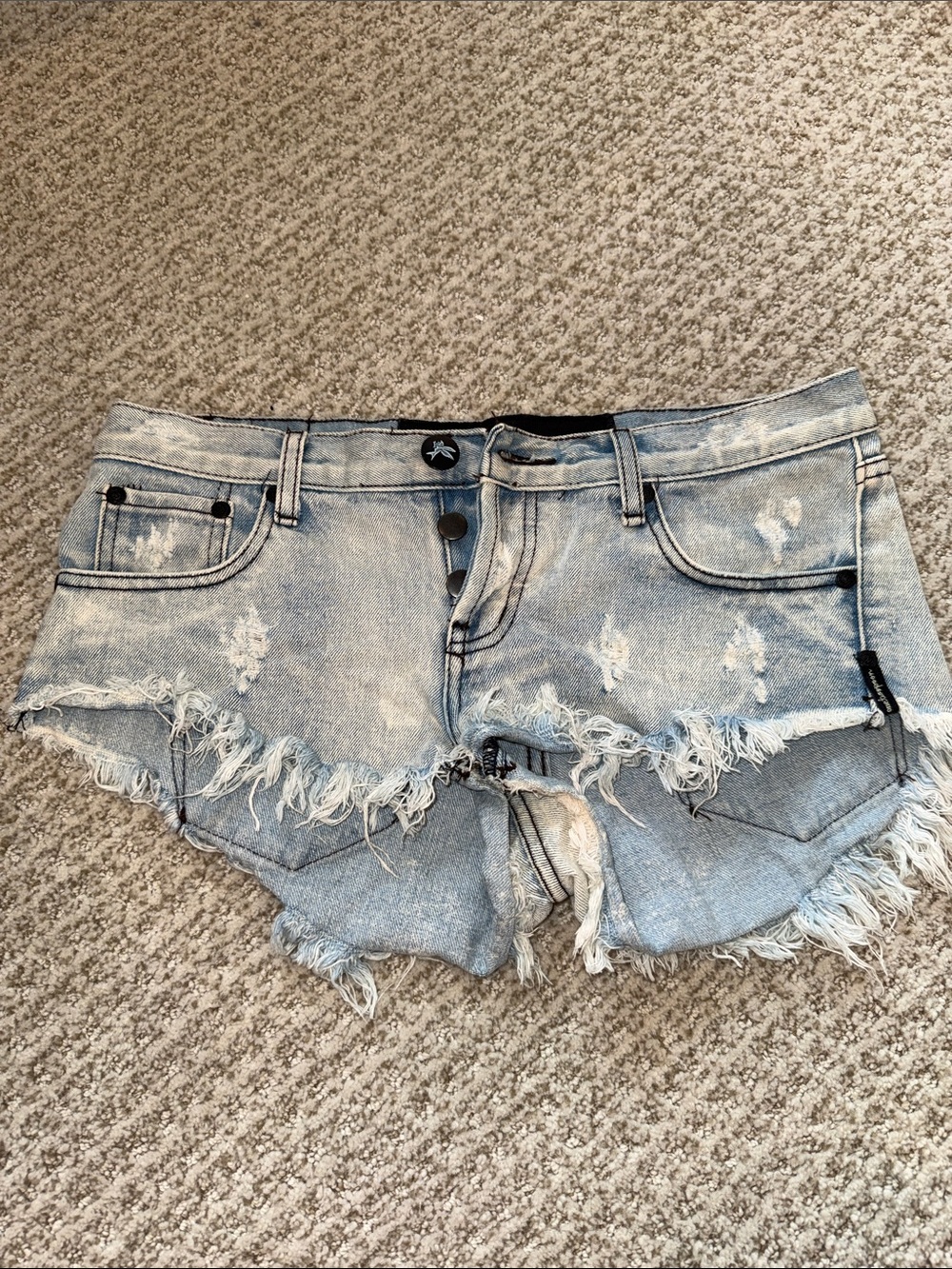 One Teaspoon Light Blue Distressed Denim Shorts